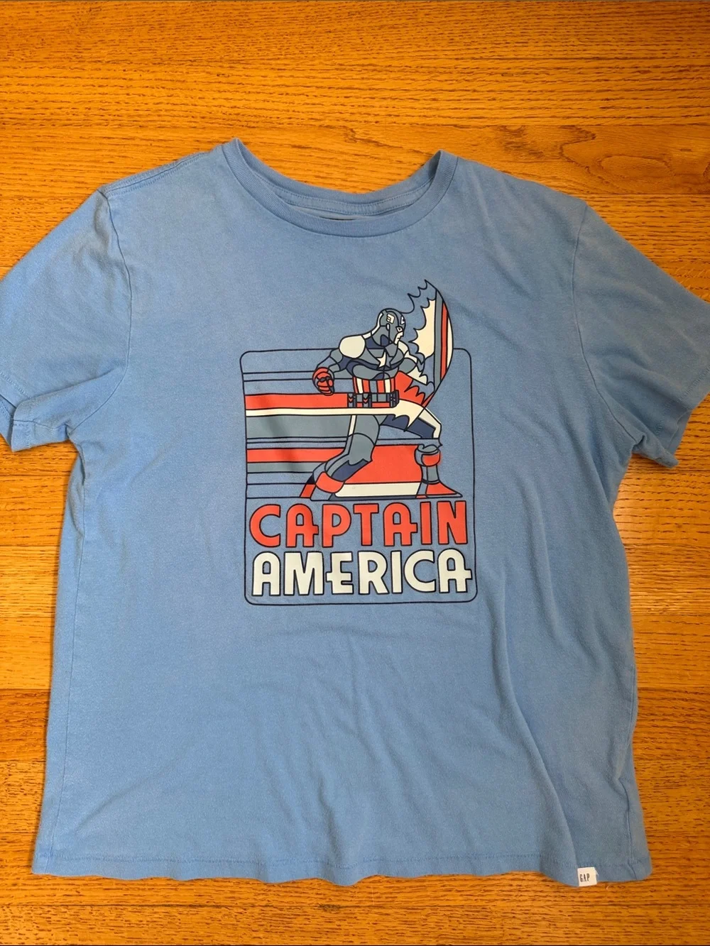 GAP Marvel Captain America Tee - Light Blue with Red & White Graphic